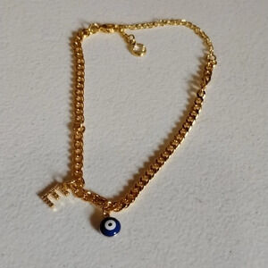 Initial E ankle‎ bracelet Evil eye blue